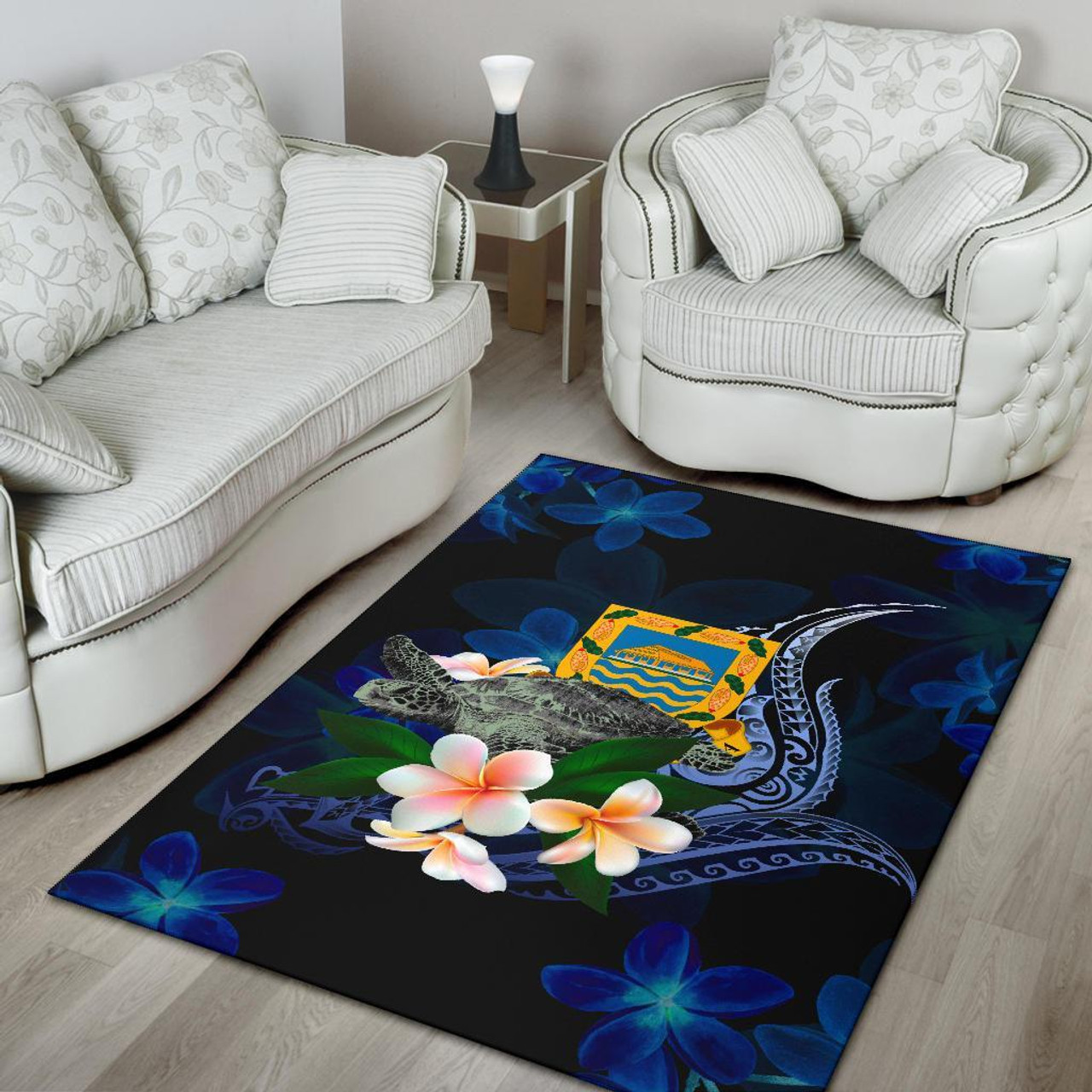 Tuvalu Polynesian Area Rug - Turtle With Plumeria Flowers Polynesian 4