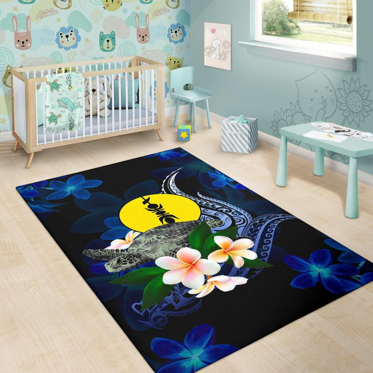 New Caledonia Polynesian Area Rug - Turtle With Plumeria Flowers Polynesian 4