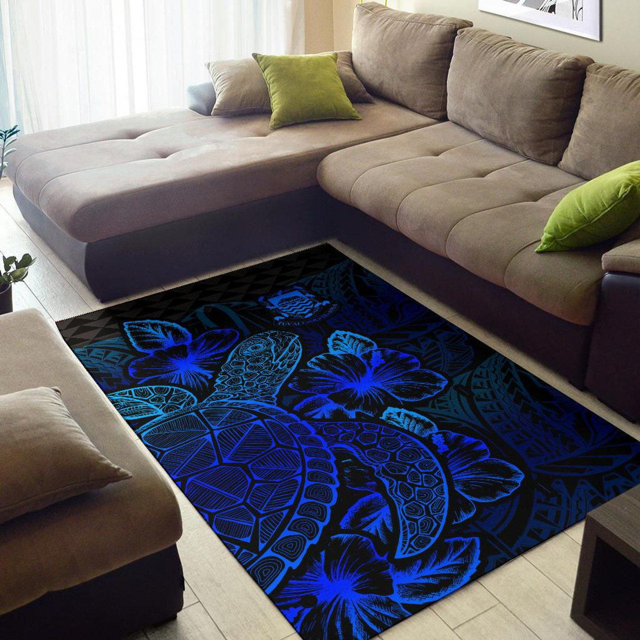 Tuvalu Area Rugs Turtle Hibiscus Blue Polynesian 2