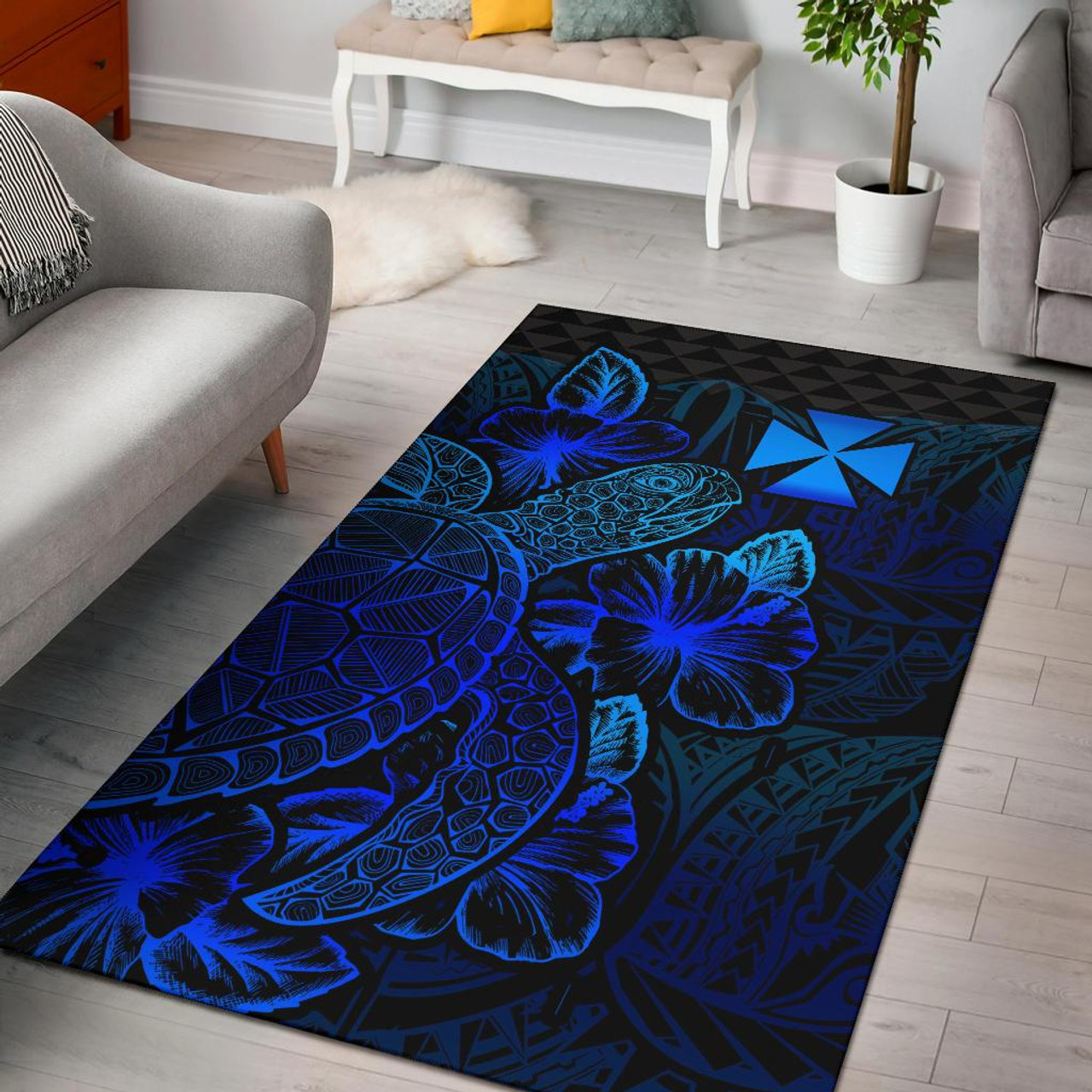 Wallis And Futuna Area Rugs Turtle Hibiscus Blue Polynesian 1