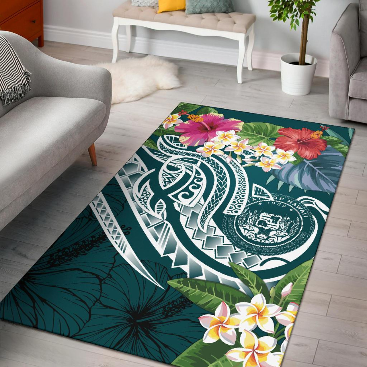 Polynesian Hawaii Area Rug - Summer Plumeria Polynesian 1