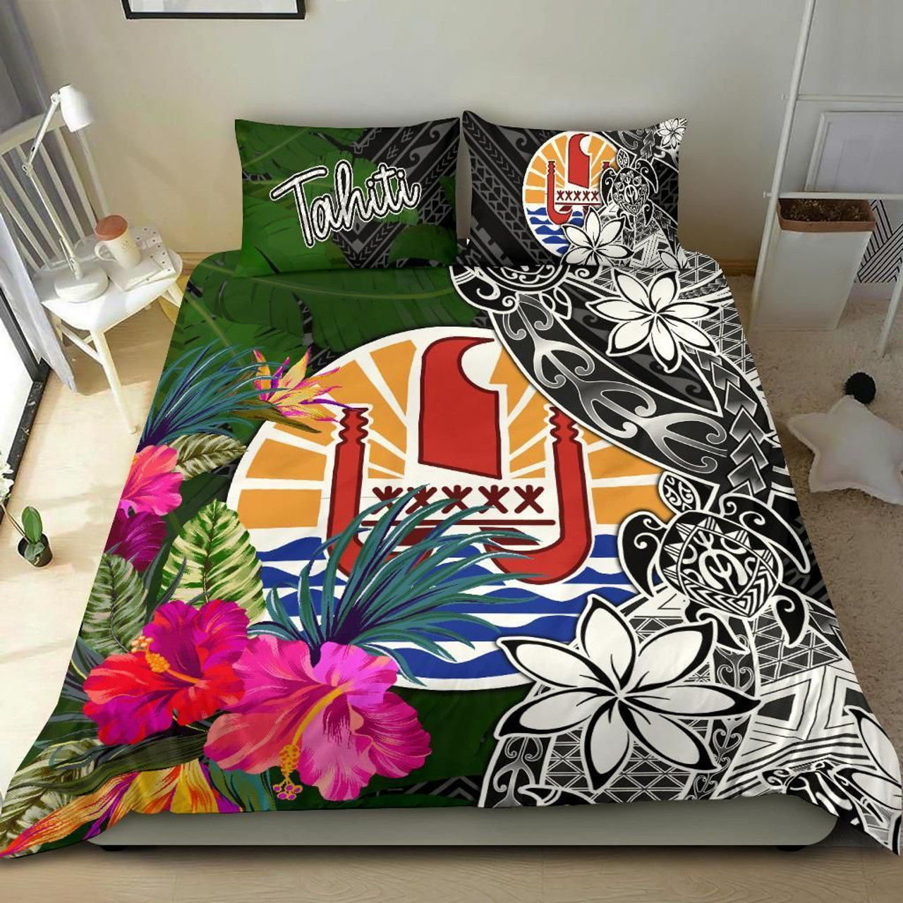 Tahiti Bedding Set - Turtle Plumeria Banana Leaf 1