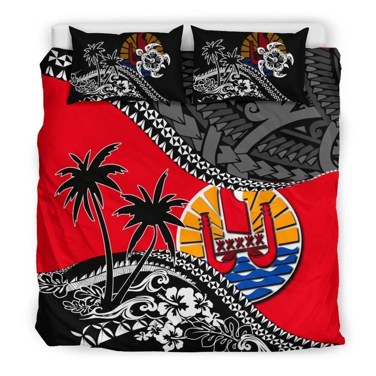 French Polynesia Duvet Cover Set - French Polynesian Flag Fall In The Wave 1