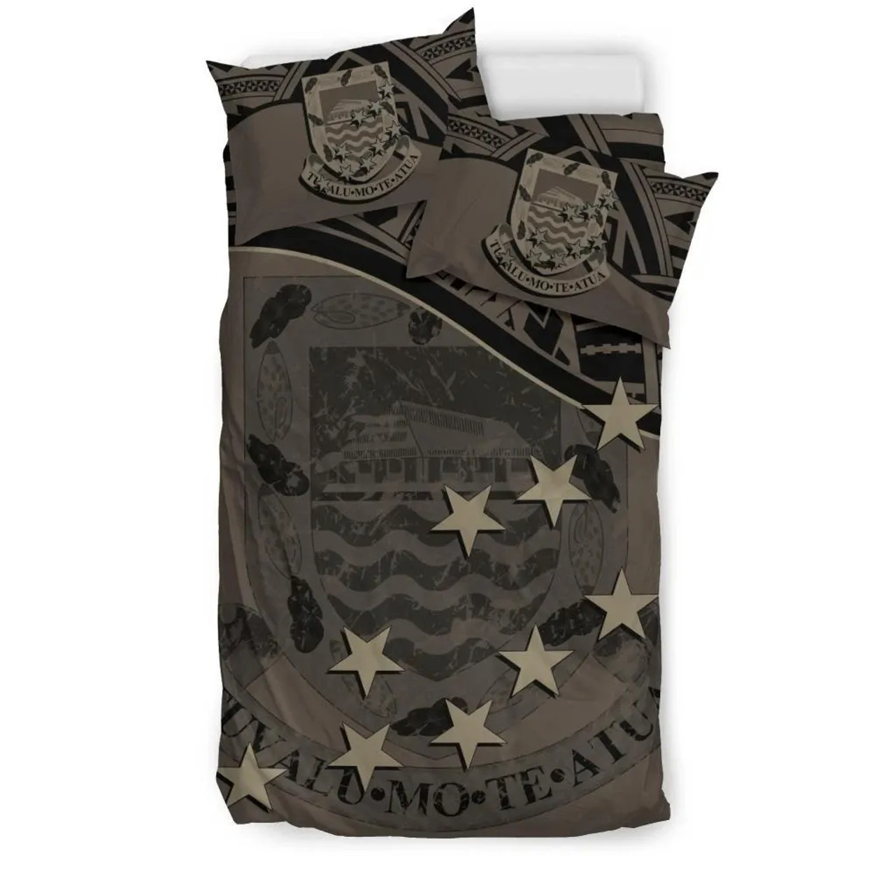 Tuvalu Duvet Cover Set - Coat Of Arms & Flag Brown 2