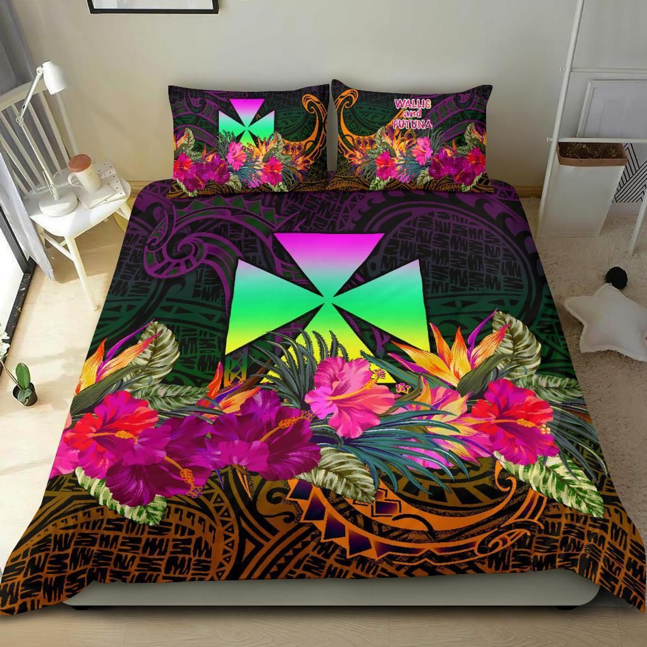 Nauru Polynesian Bedding Set - Turtle With Plumeria And Hibiscus 5