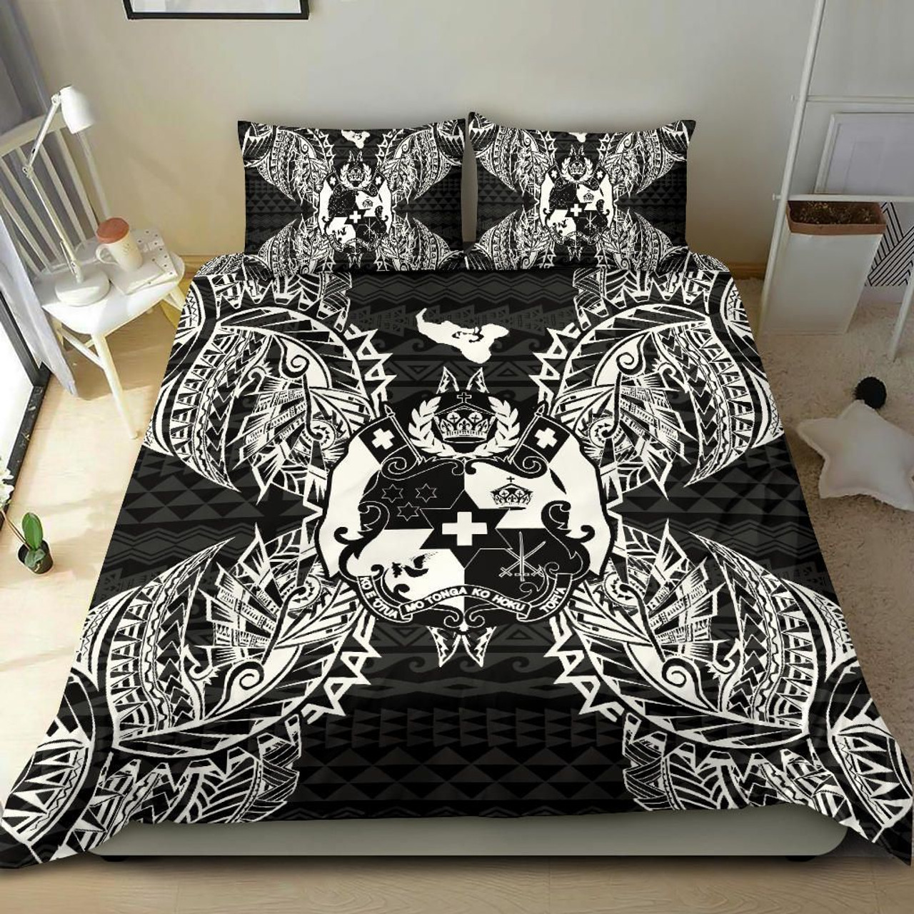 Polynesian Bedding Set - Tonga Duvet Cover Set Map Black 2