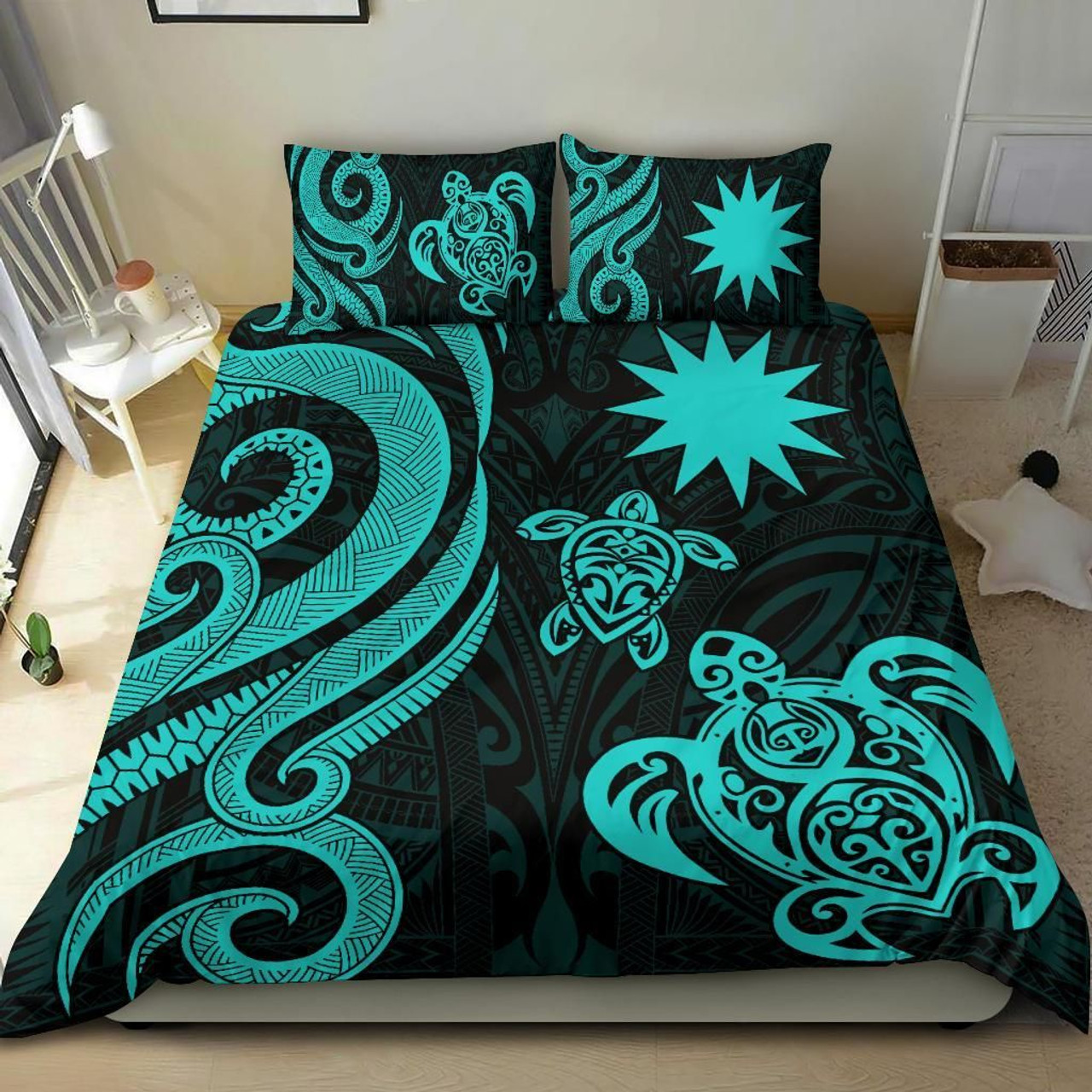 Nauru Bedding Set - Turquoise Tentacle Turtle 1