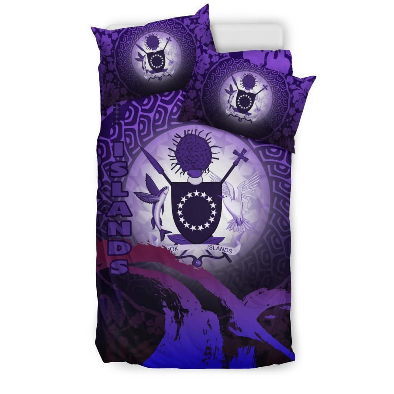 Cook Islands Duvet Cover Set - Cook Islands Coat Of Arms Wave And Hibiscus Purple 3