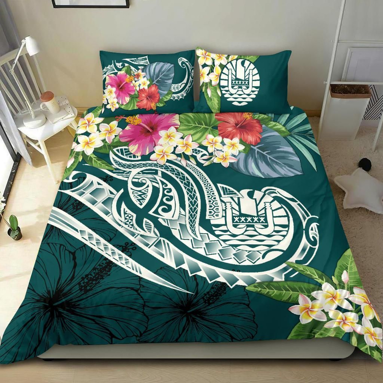 Nauru Polynesian Bedding Set - Summer Plumeria (Turquoise) 1