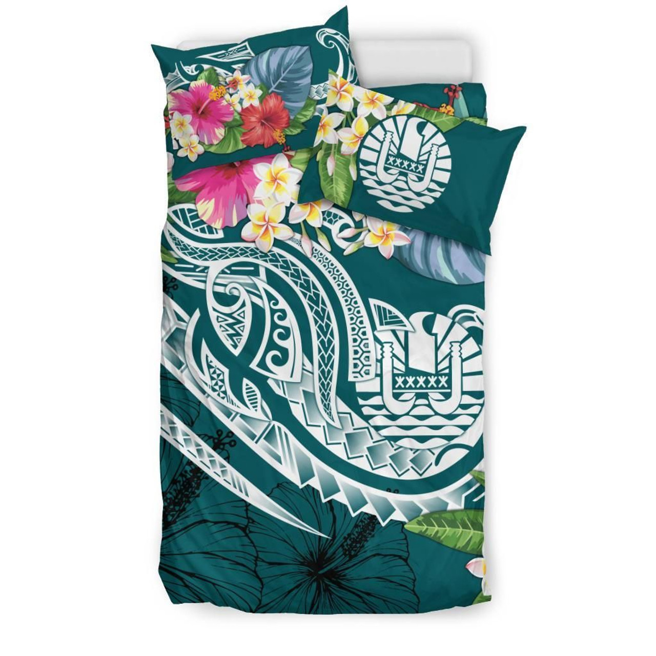 Nauru Polynesian Bedding Set - Summer Plumeria (Turquoise) 2