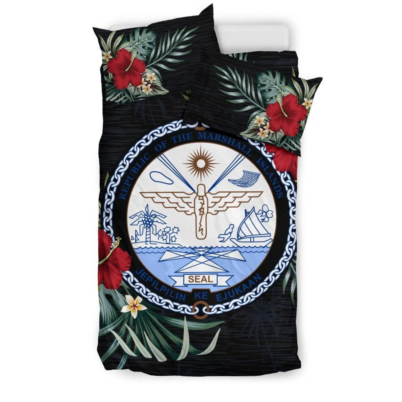 Marshall Islands Duvet Cover Set - Marshall Coat Of Arms Hibiscus 3