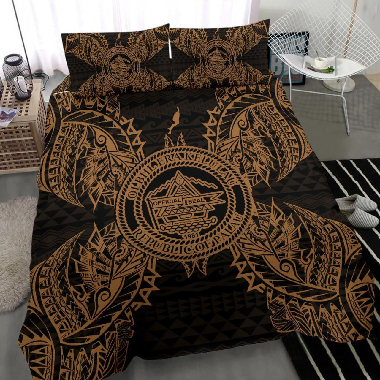 Kanaka Maoli Polynesian Chief Duvet Cover Set - Gold Version 6