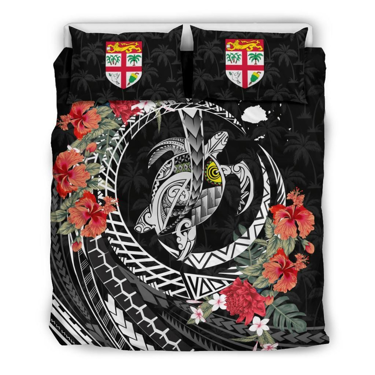 Polynesian Duvet Cover Set - Fiji Bedding Set Polynesia Map Turtle Hibiscus 2