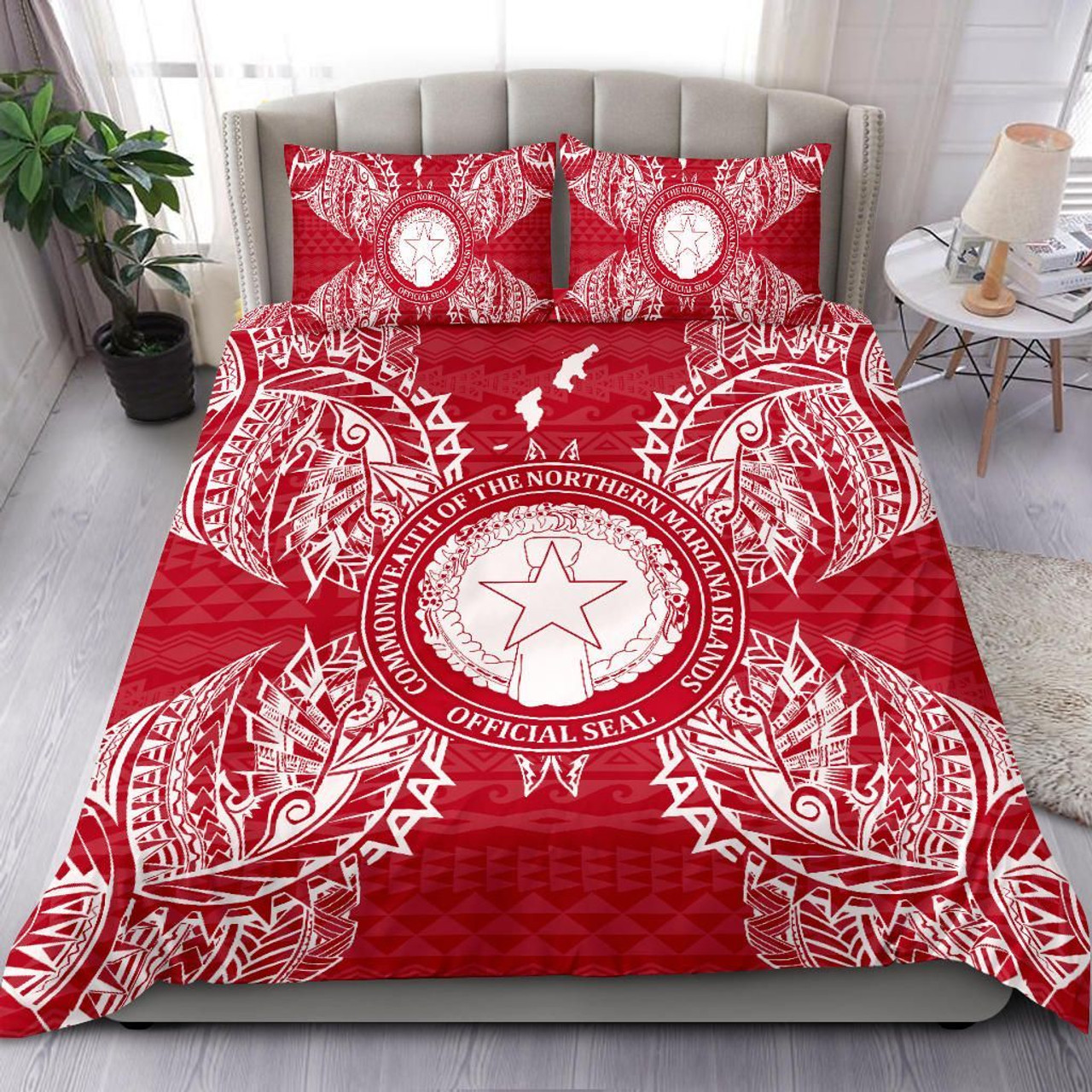 Polynesian Bedding Set - Northern Mariana Islands Duvet Cover Set Map Red White 1