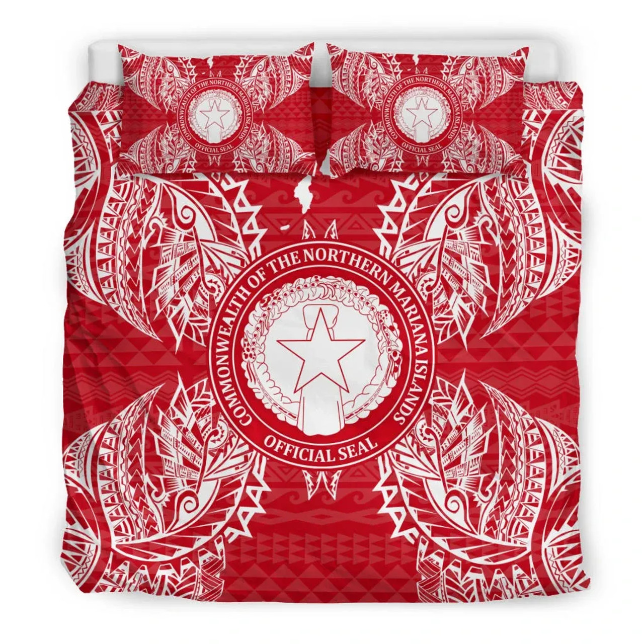 Polynesian Bedding Set - Northern Mariana Islands Duvet Cover Set Map Red White 3