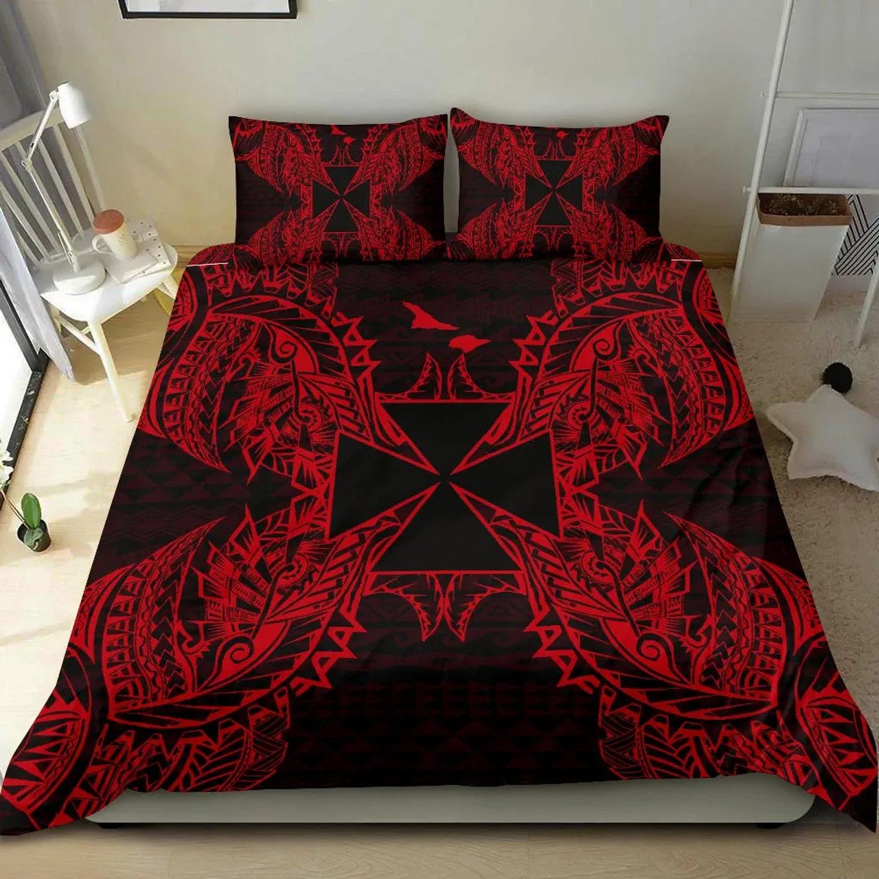 Polynesian Bedding Set - Wallis And Futuna Duvet Cover Set Map Red 2