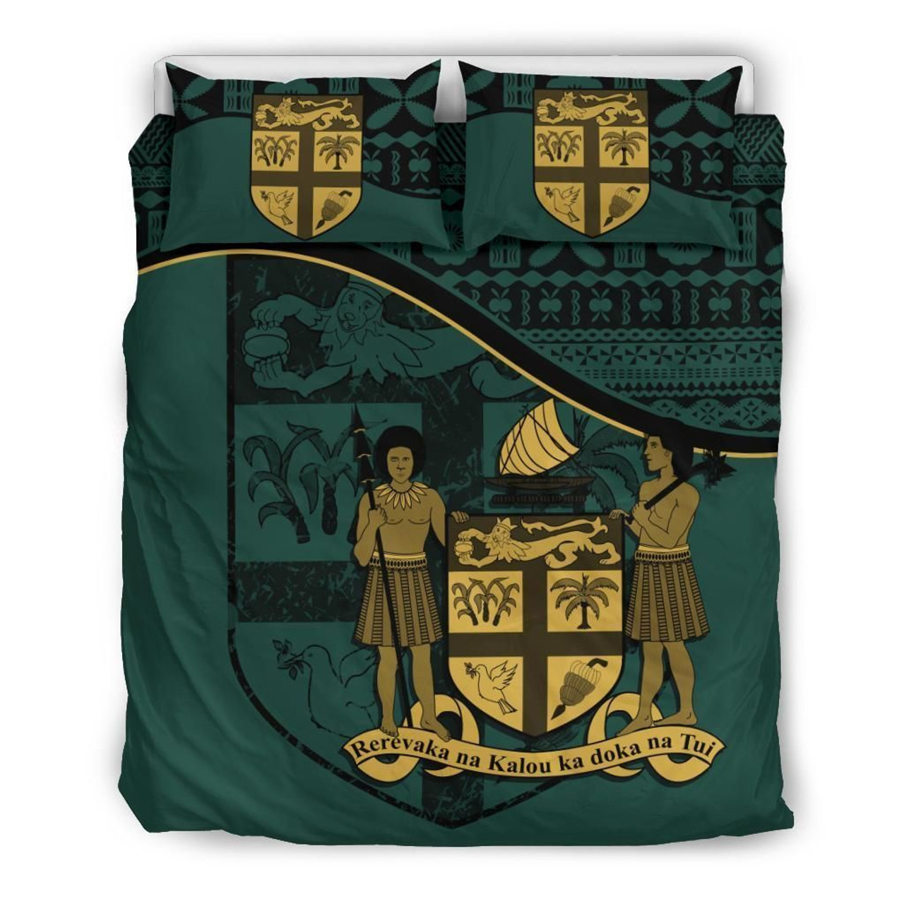 Polynesian Duvet Cover Set - Fiji Bedding Set Dark Green 2