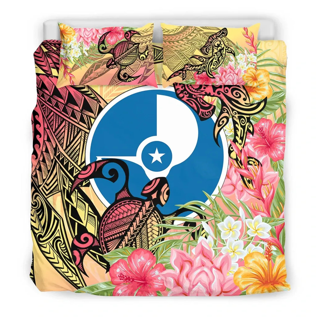 Yap State Bedding Set - Flowers Tropical With Sea Animals 2