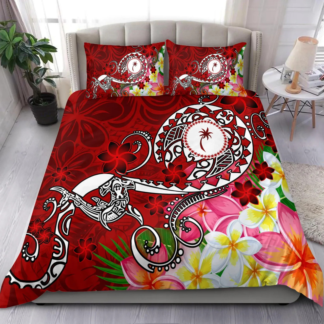 Kosrae Bedding Set - Turtle Plumeria (Red) 1