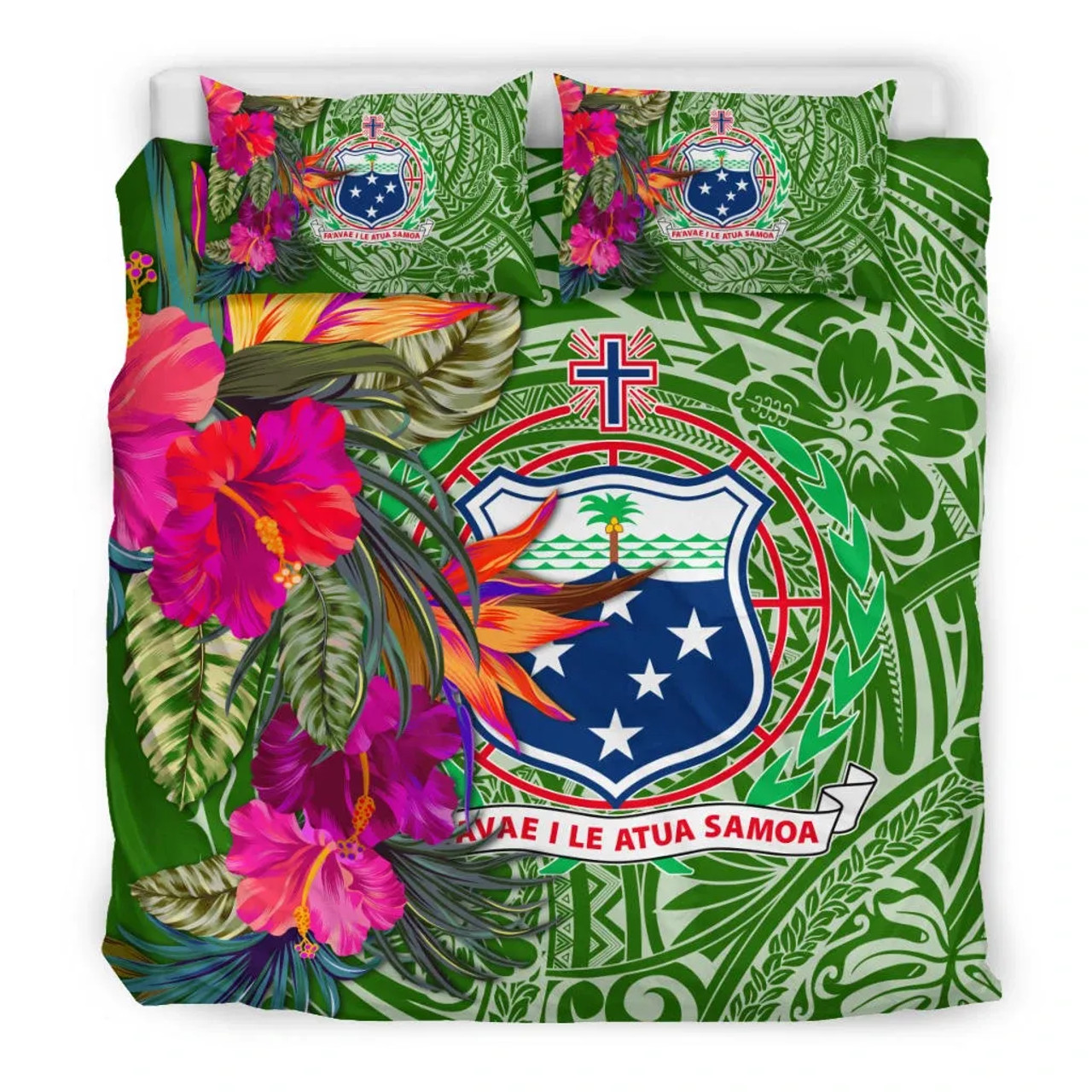 Marshall Islands Polynesian Bedding Set - Hibiscus And Banana Leaves 4
