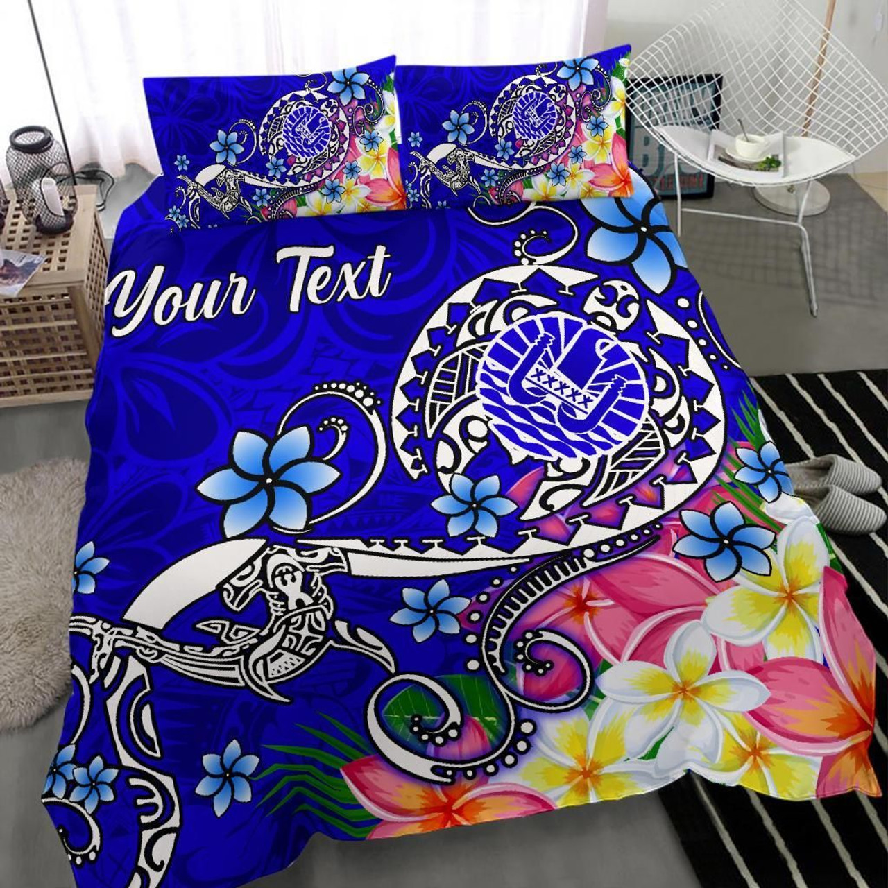 Tahiti Custom Personalised Bedding Set - Turtle Plumeria (Blue) 1