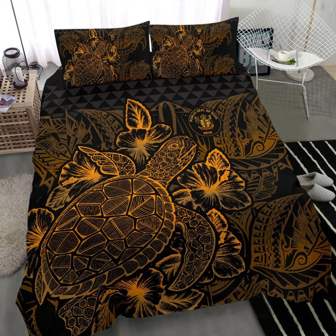 Polynesian Bedding Set - Tuvalu Duvet Cover Set Map Gold 6