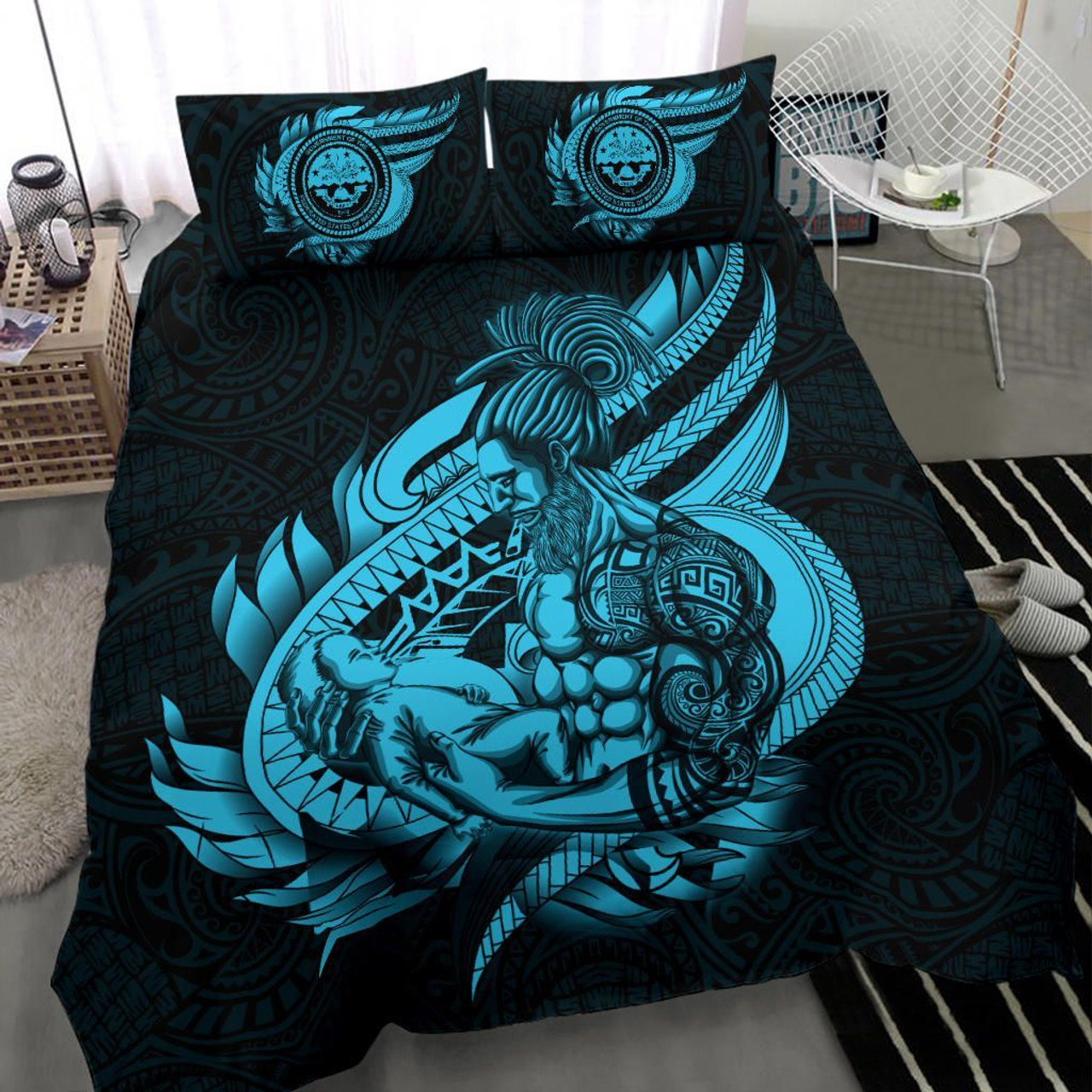Polynesian Bedding Set - Federated States Of Micronesia Duvet Cover Set Father And Son Emerald 1