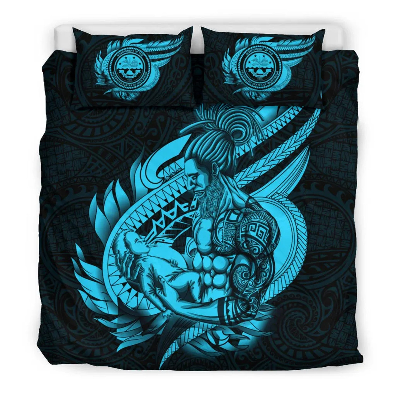 Polynesian Bedding Set - Federated States Of Micronesia Duvet Cover Set Father And Son Emerald 2