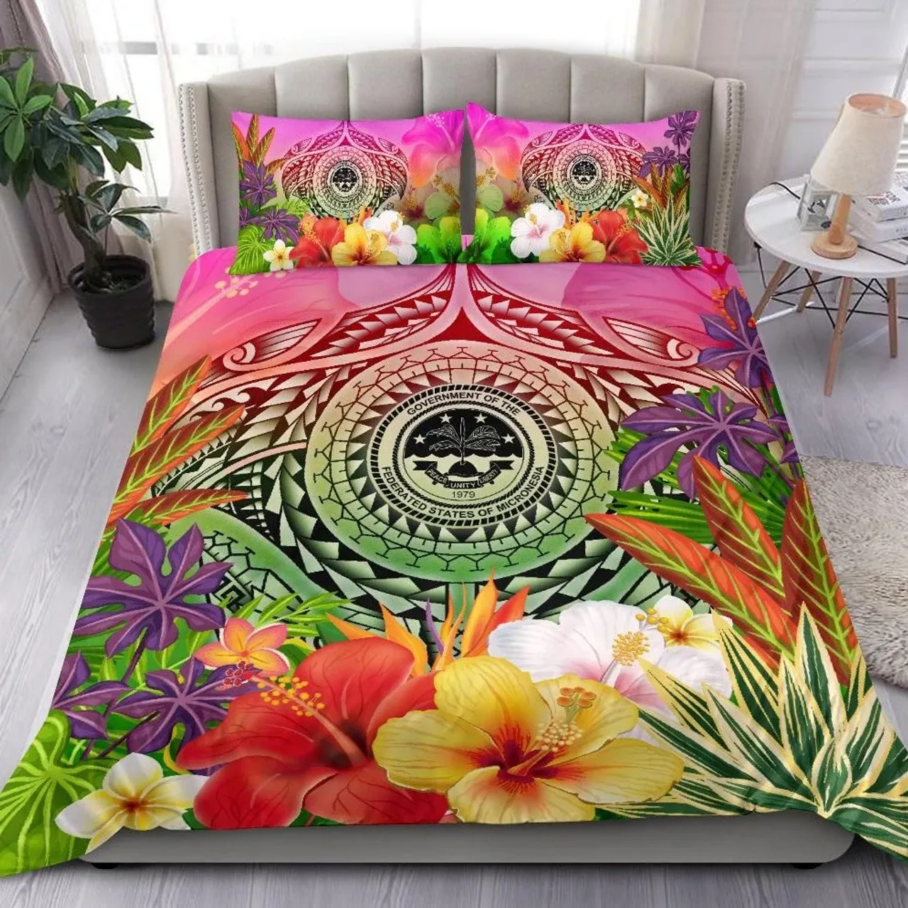 FSM Polynesian Bedding Set - Manta Ray Tropical Flowers 1