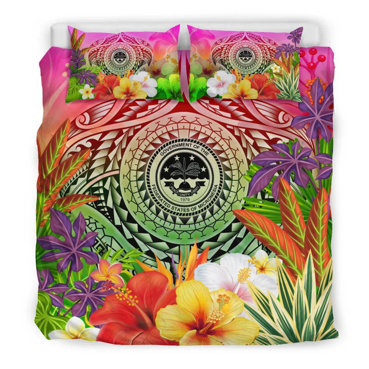Pohnpei Duvet Cover Set - Pohnpei Flag & Gold Hibiscus 4