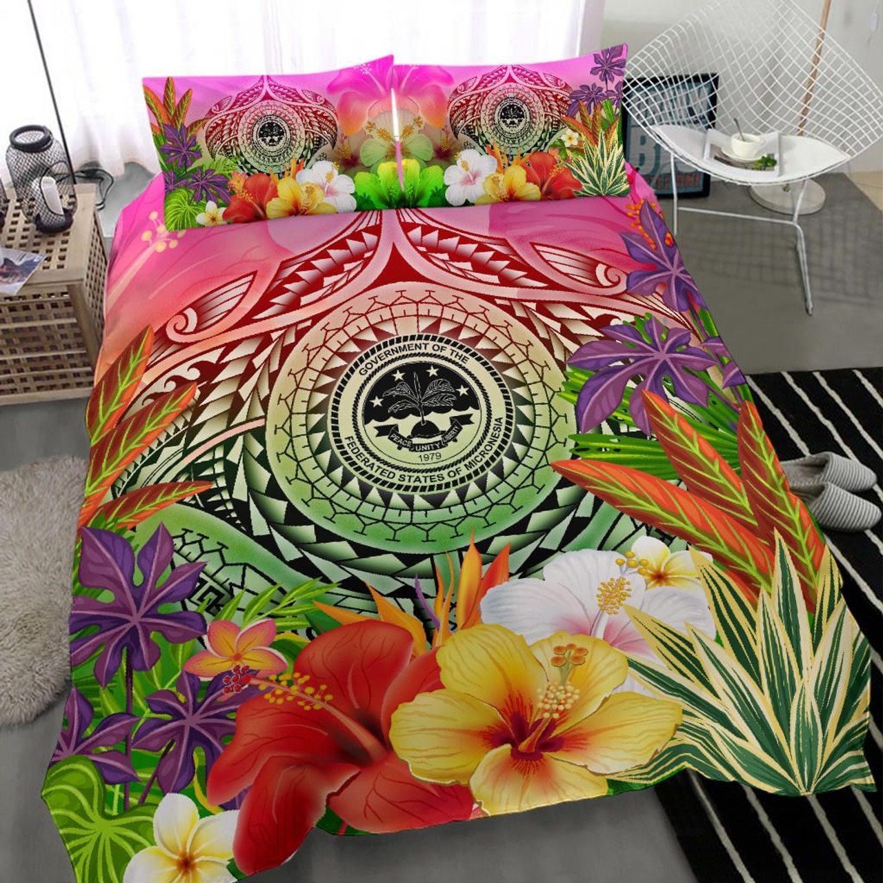Pohnpei Duvet Cover Set - Pohnpei Flag & Gold Hibiscus 6