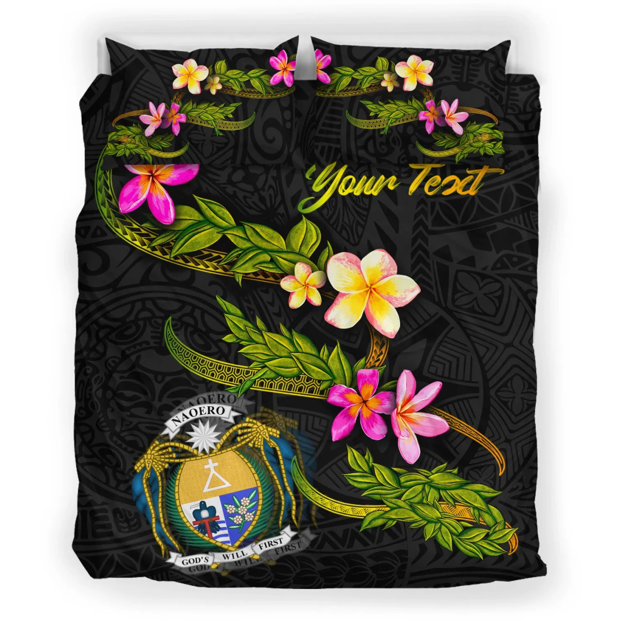 Nauru Polynesian Custom Personalised Bedding Set - Plumeria Tribal 3