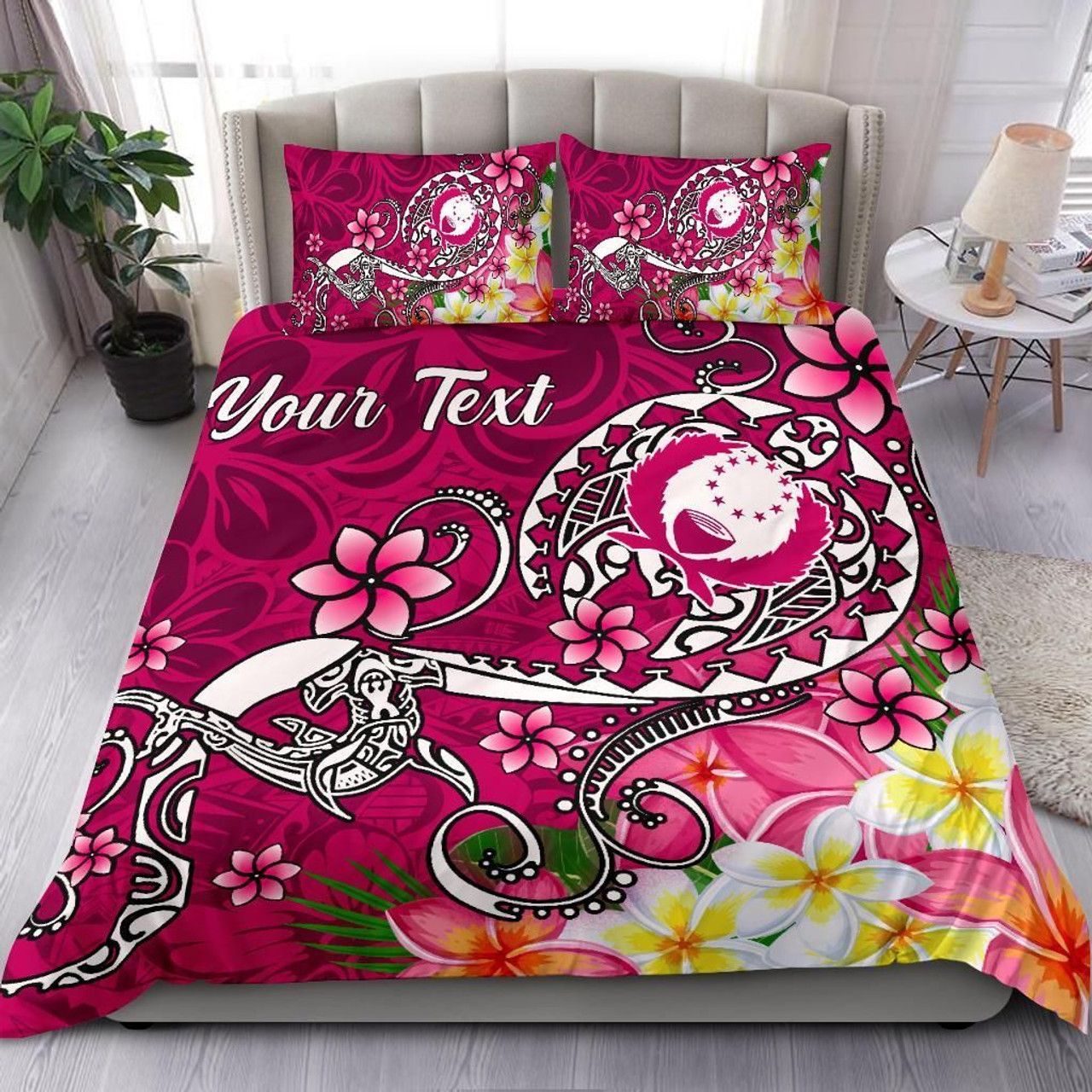 Pohnpei Custom Personalised Bedding Set - Turtle Plumeria (Pink) 1