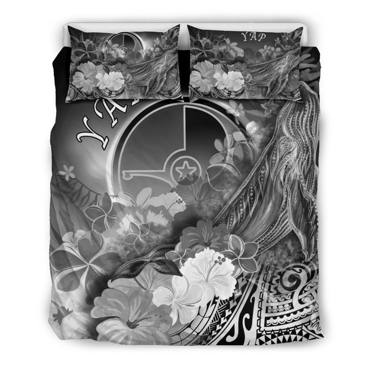 Yap Bedding Set - Humpback Whale With Tropical Flowers (White) 3