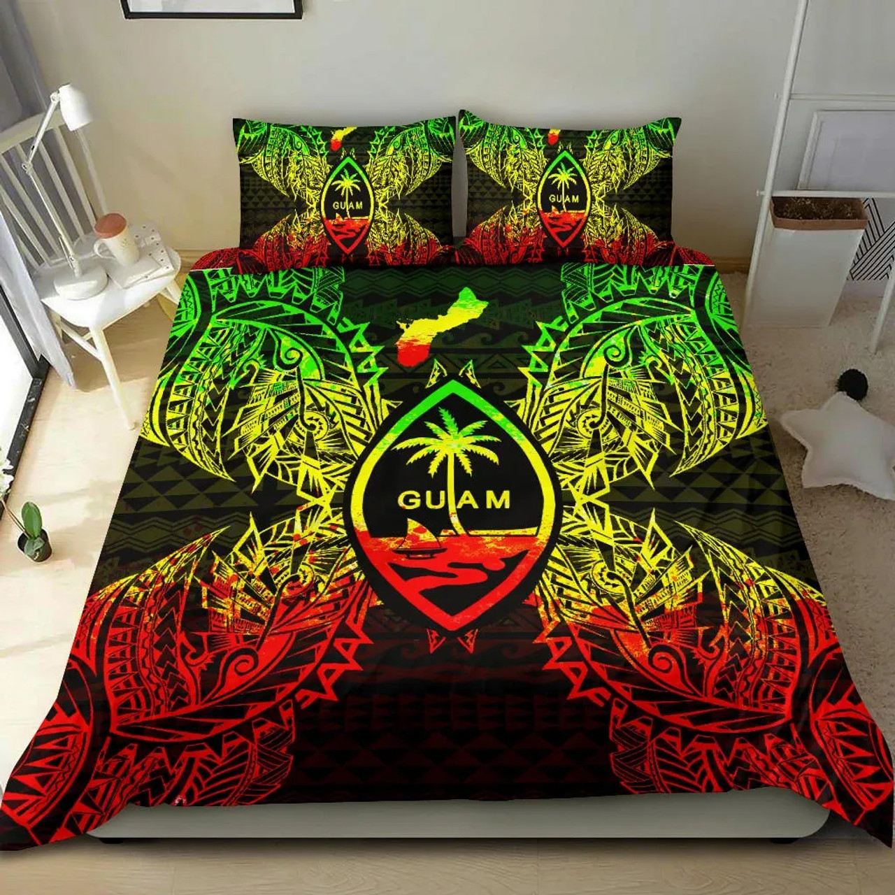 Polynesian Bedding Set - Guam Duvet Cover Set Map Reggae 2