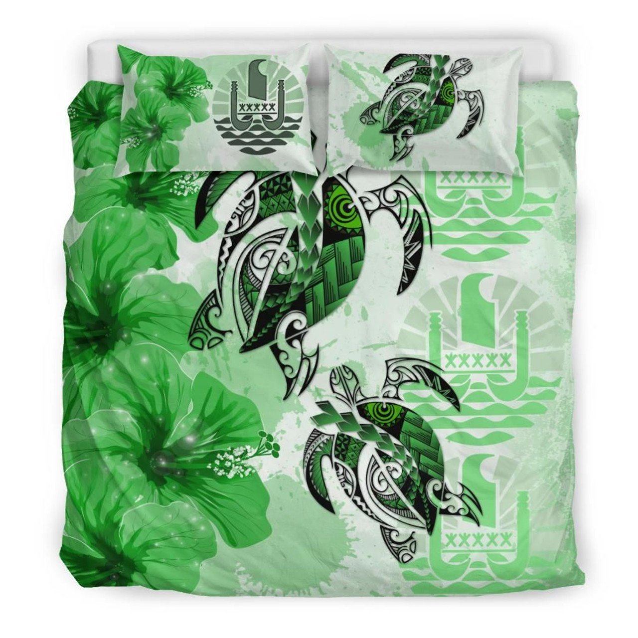 Polynesian Duvet Cover Set - Tahiti Bedding Set Polynesia Turtle Hibiscus Green 1