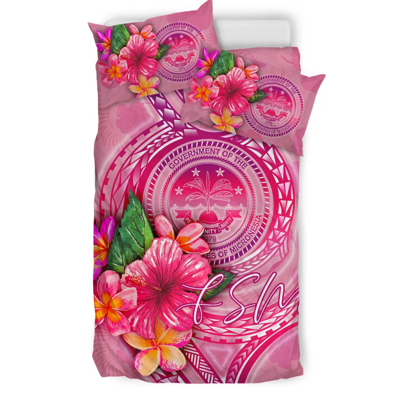 FSM Polynesian Bedding Set - Floral With Seal Pink 2