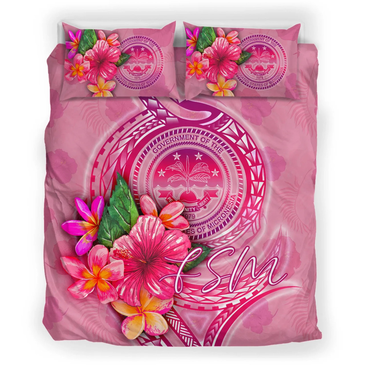 FSM Polynesian Bedding Set - Floral With Seal Pink 3