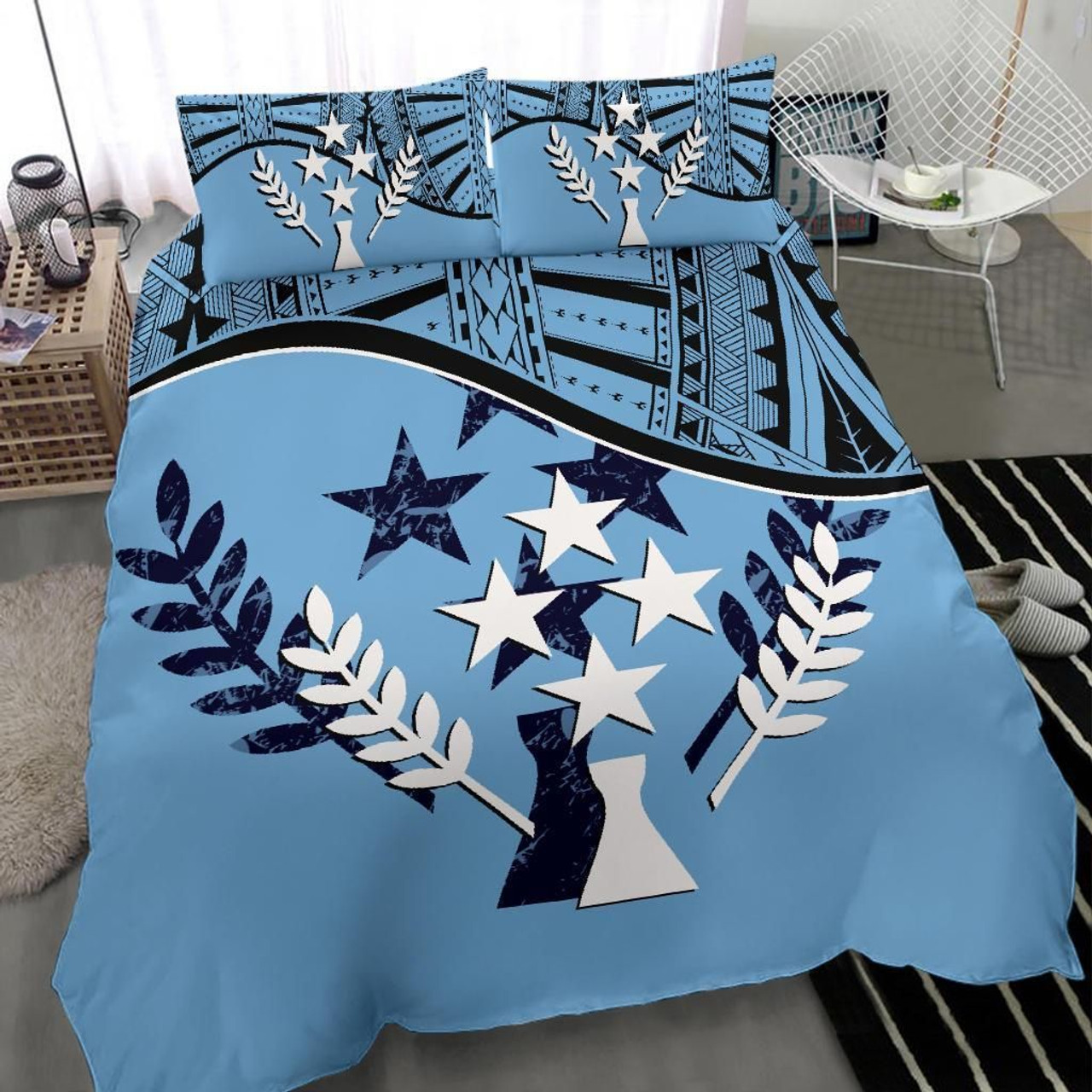 Kosrae Duvet Cover Set - Kosrae Flag & Dark Blue Hibiscus 6