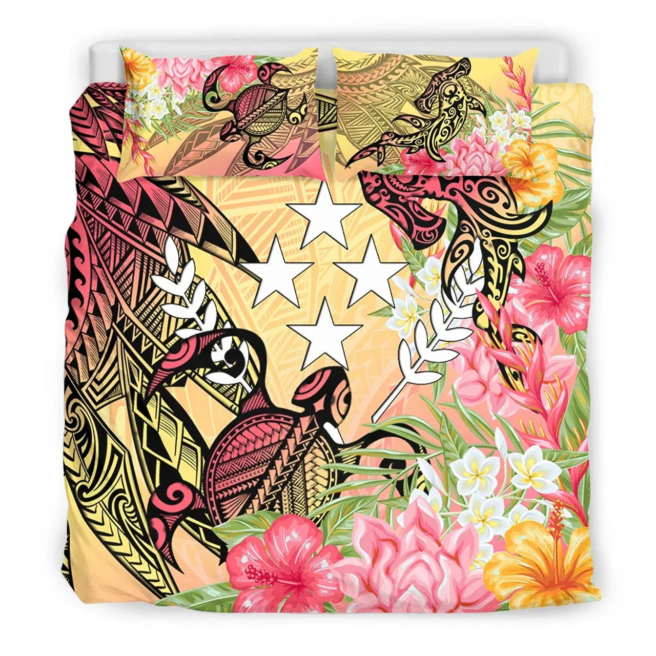 Kosrae State Bedding Set - Flowers Tropical With Sea Animals 3