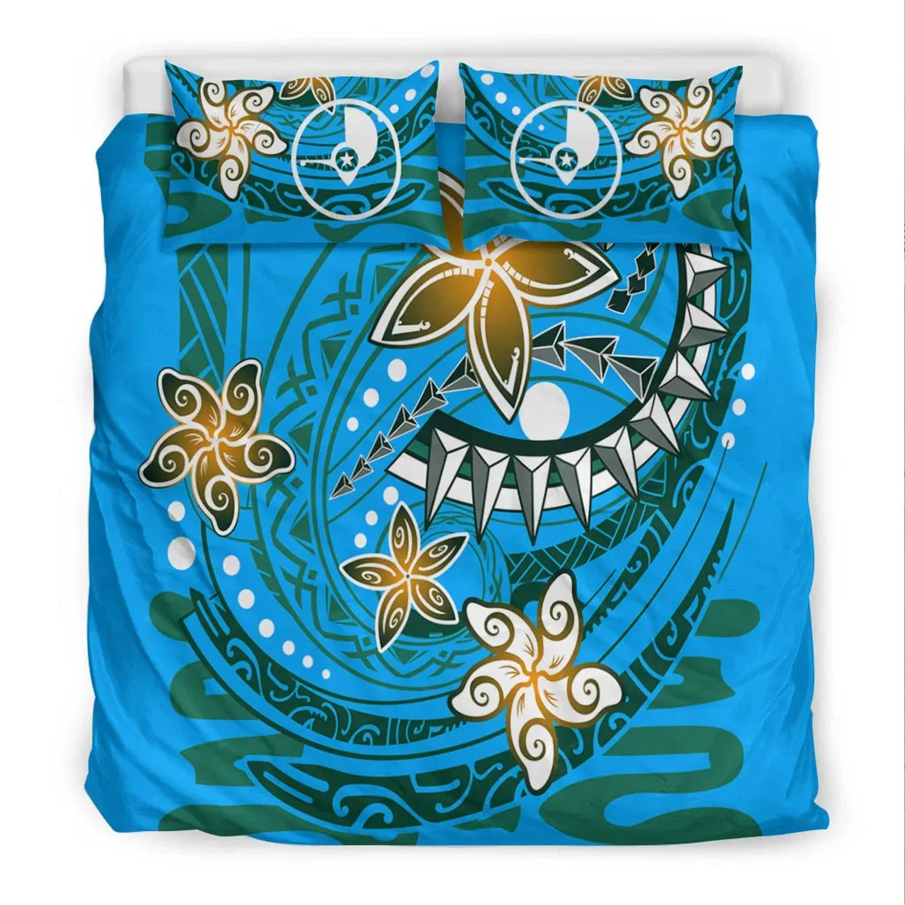 Polynesian Bedding Set - Blue Tapa Tribal Fabric Pattern 4