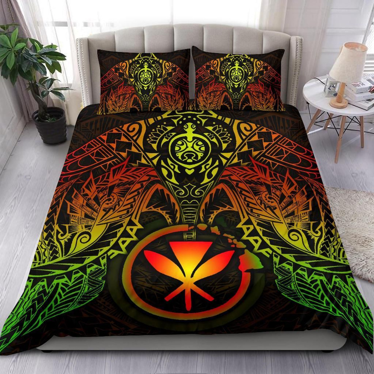 Polynesian Hawaii Duvet Cover Set - Reggae Turtle Manta Ray 1