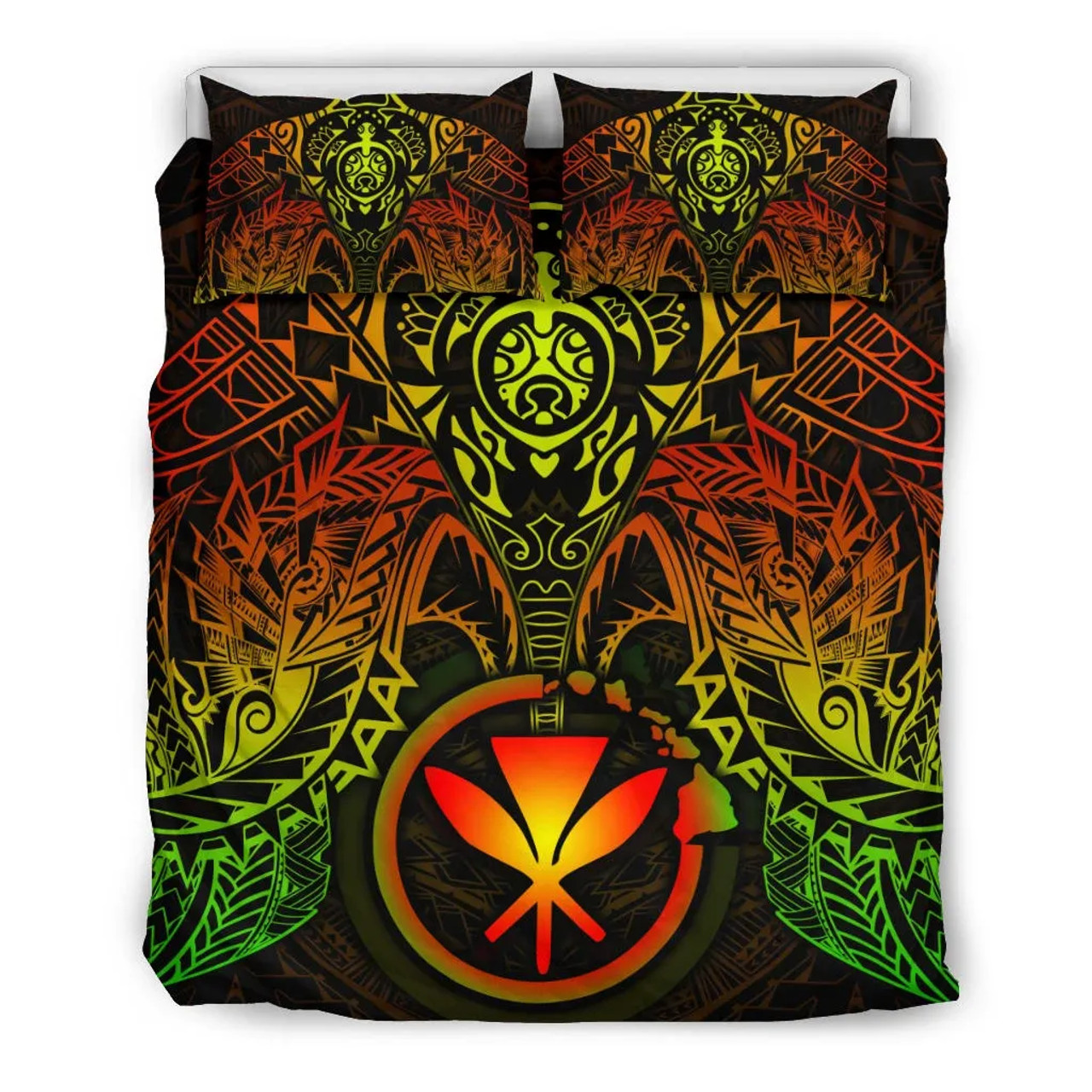 Polynesian Hawaii Duvet Cover Set - Reggae Turtle Manta Ray 3