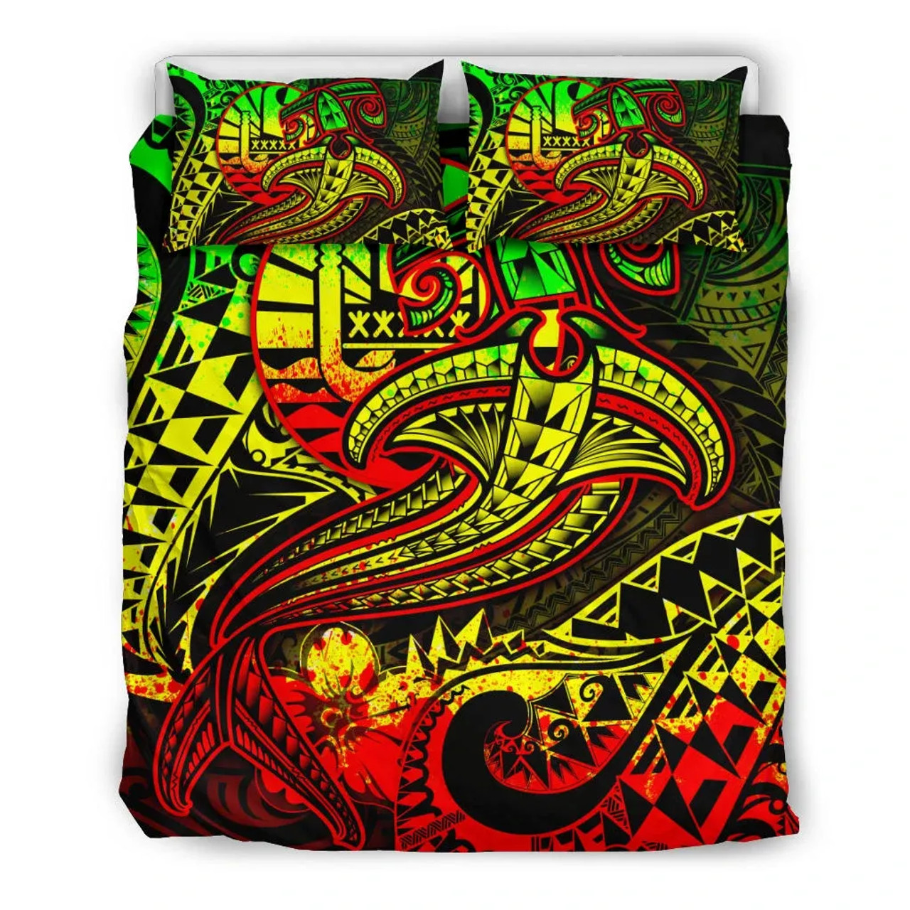 Tahiti Bedding Set - Reggae Shark Polynesian Tattoo 3