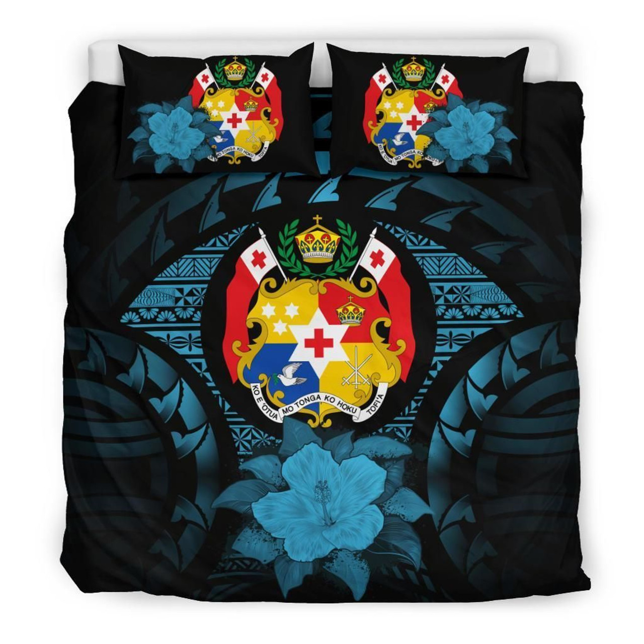 Tonga Duvet Cover Set - Tonga Coat Of Arms & Blue Hibiscus 1