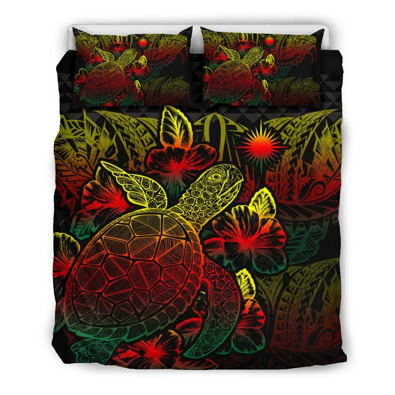 Polynesian Bedding Set - Marshall Islands Duvet Cover Set Reggae Color 2