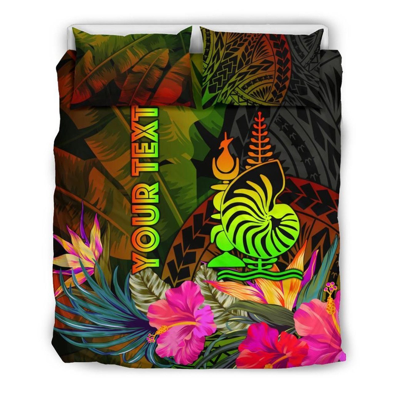 New Caledonia Polynesian Personalised Bedding Set- Hibiscus And Banana Leaves 3