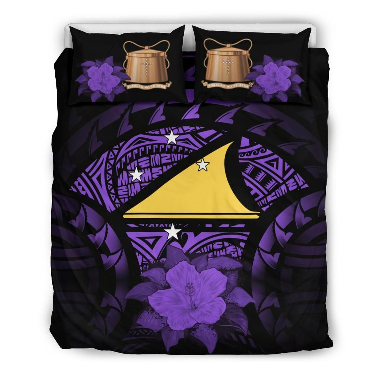 Tokelau Duvet Cover Set - Tokelau Flag & Purple Hibiscus 2