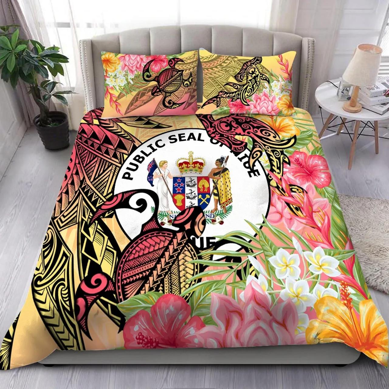 Niue Bedding Set - Flowers Tropical With Sea Animals 1