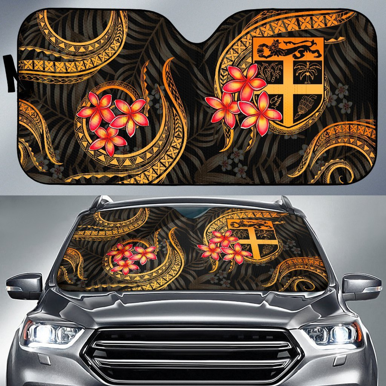 Fiji Auto Sun Shades - Gold Plumeria